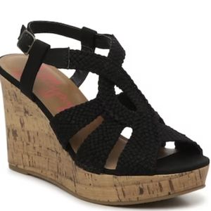 Jellypop Fraisia Black & Cork Wedge Sandal